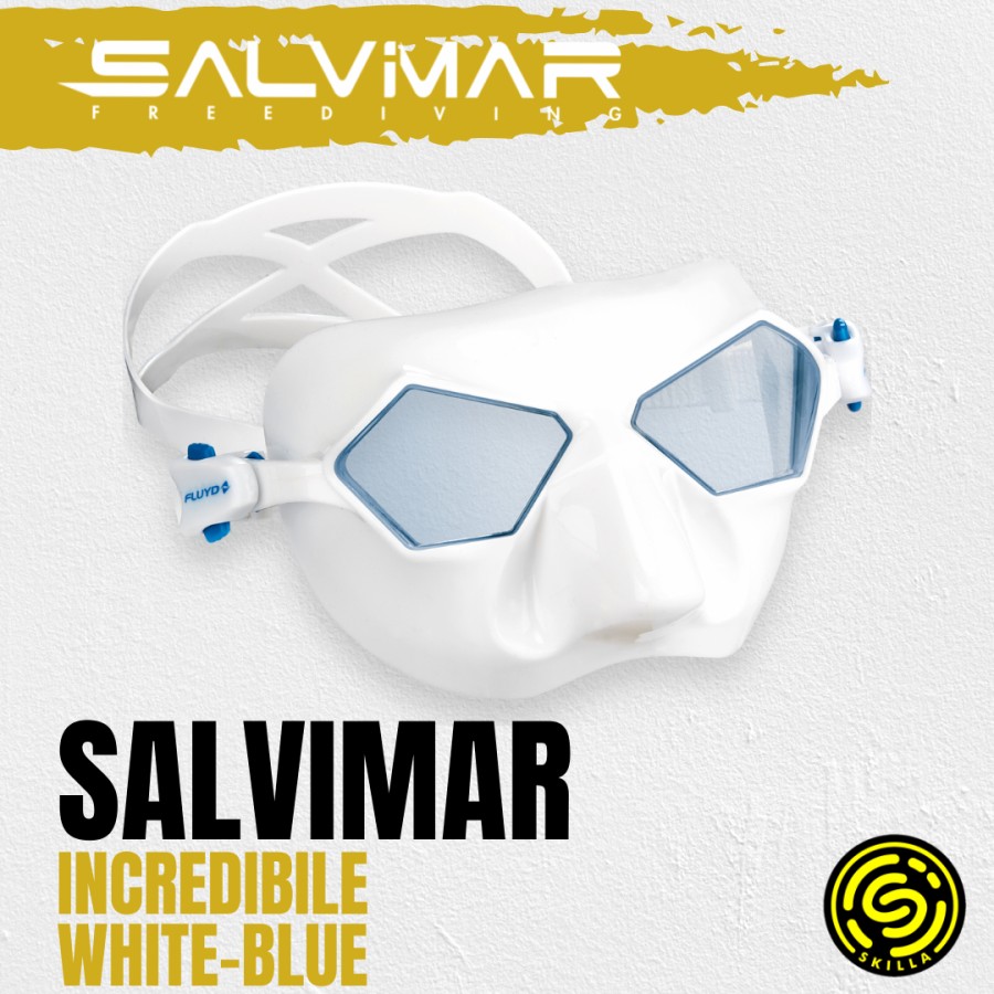 Salvimar Fluyd Incredible White Blue Lenses Freediving Mask