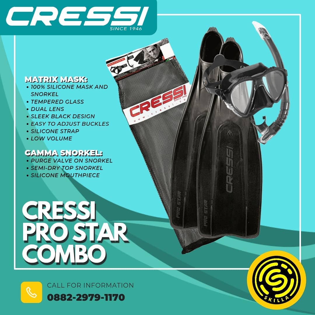 Cressi Pro Star Matrix Gamma Combo Fins Mask Snorkel Set