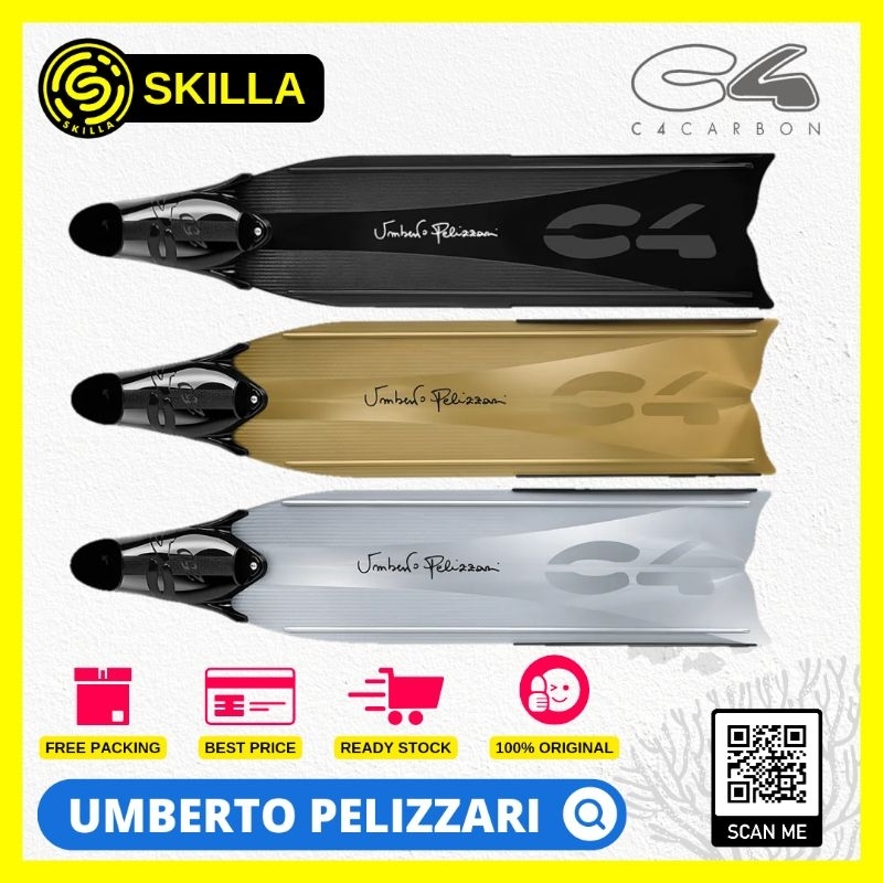 C4 Umberto Pelizzari Long Fins Freediving Spearfishing - Aurea (gold) &amp;amp; Sideral (Silver)